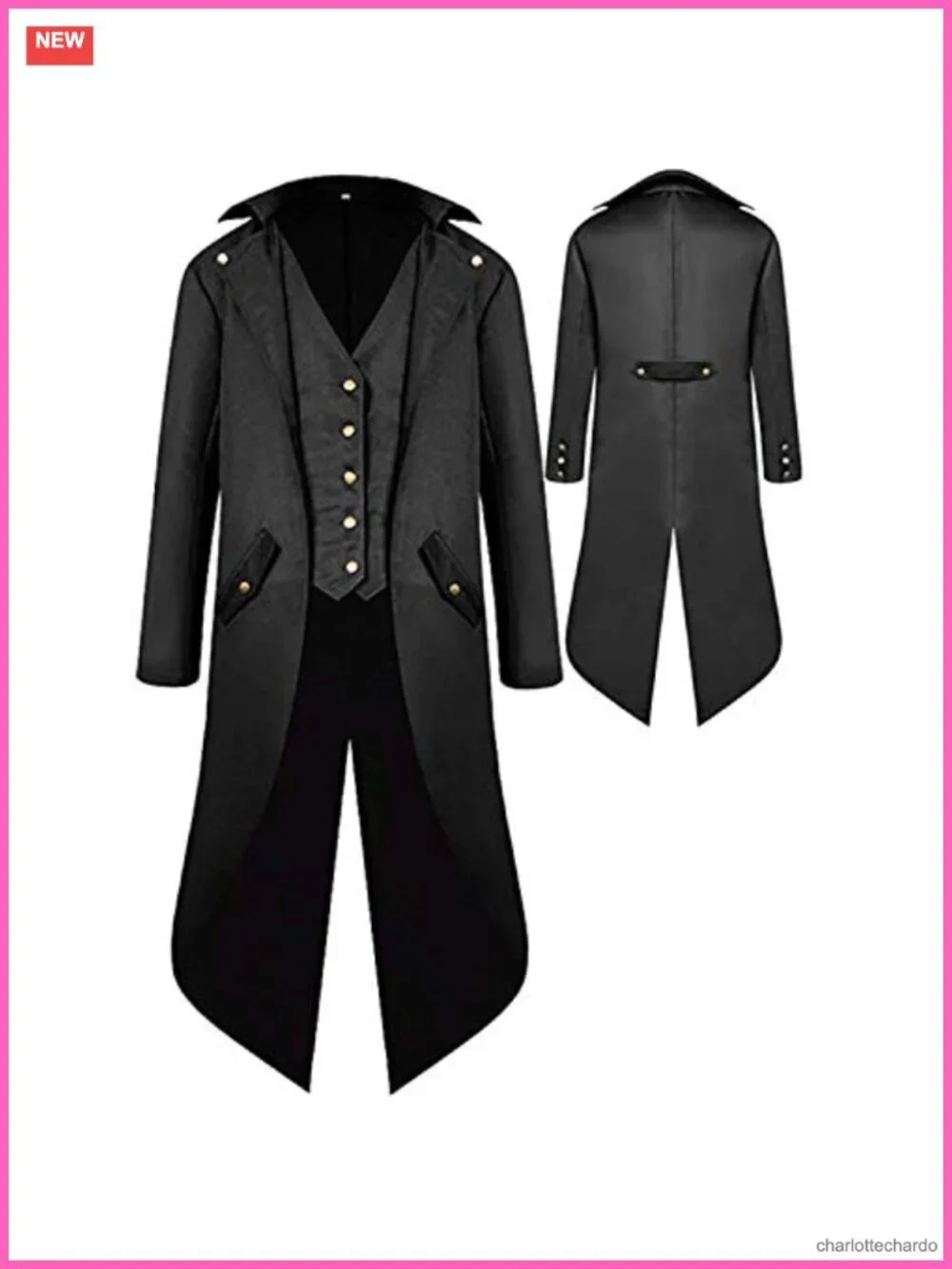 Men's Gothic Pirate Renaissance Tailcoat Jacket Halloween Costume with